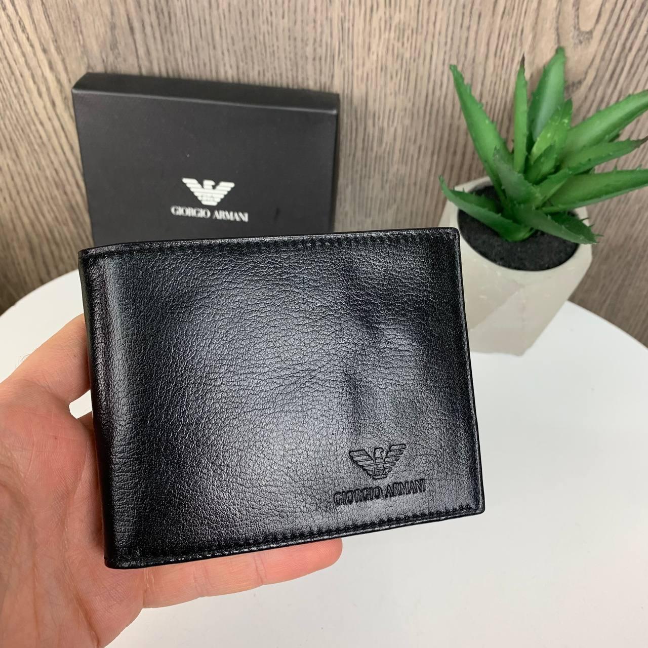 Чоловічий шкіряний гаманець портмоне стиль Armani в коробці Чорний