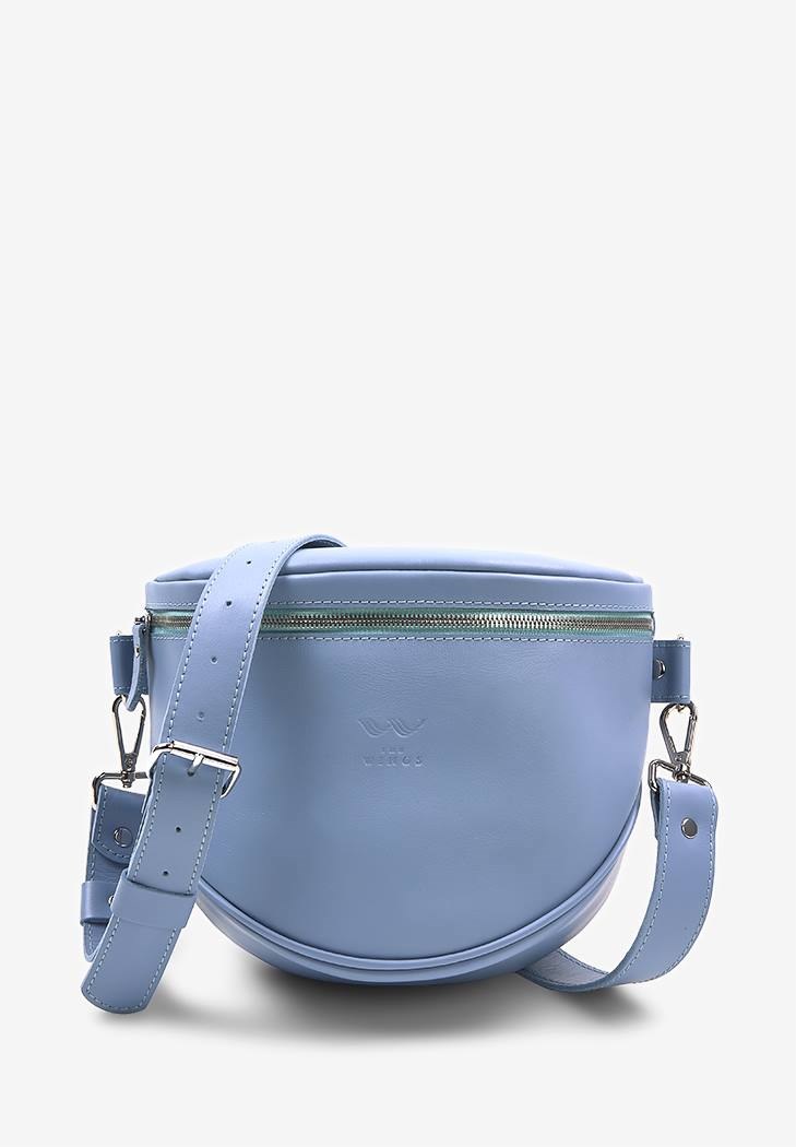 Шкіряна сумка жіноча поясна-кроссбоді, сумка на пояс з натуральної шкіри краст Блакитна