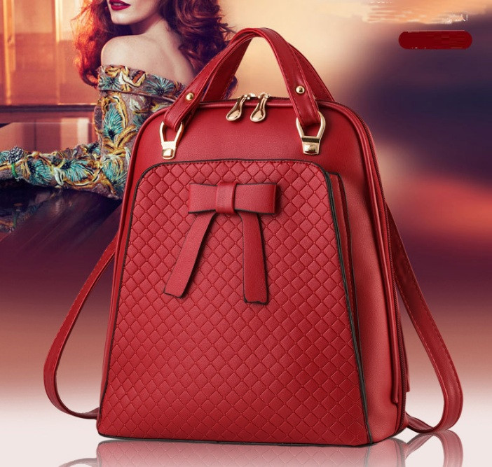 Великий жіночий рюкзак-сумка, сумка-рюкзак з екошкіри Червоний