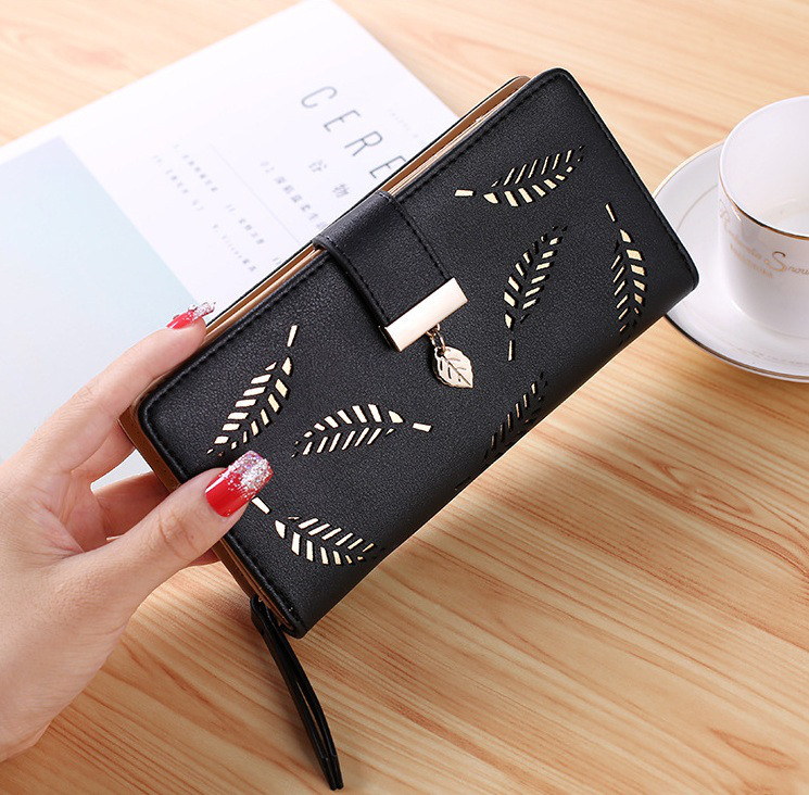 Якісний жіночий гаманець клатч, модний портмоне для дівчат з листочками