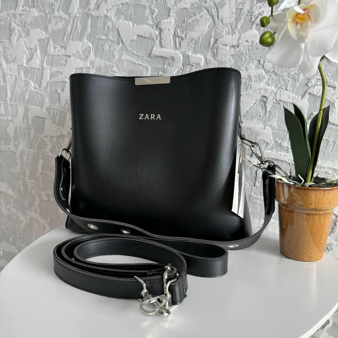 Жіноча сумка стиль Zara на плече, сумочка Зара чорна еко шкіра люкс якість