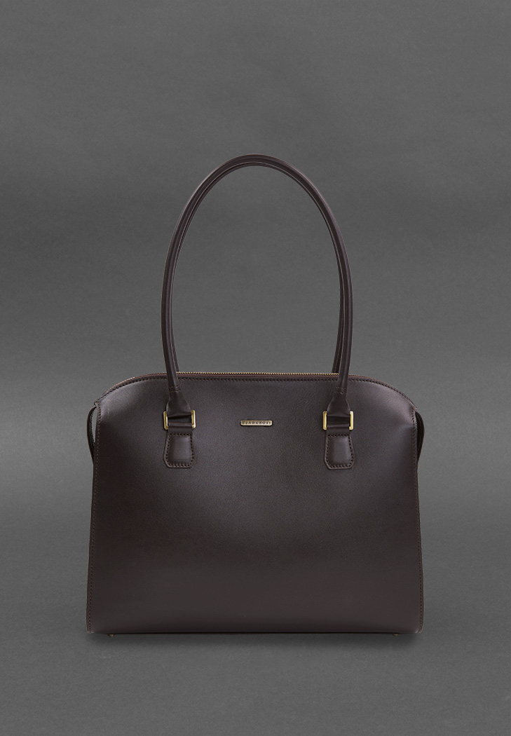Жіноча шкіряна сумка велика, класична сумка з натуральної шкіри для жінок темно-коричнева Краст