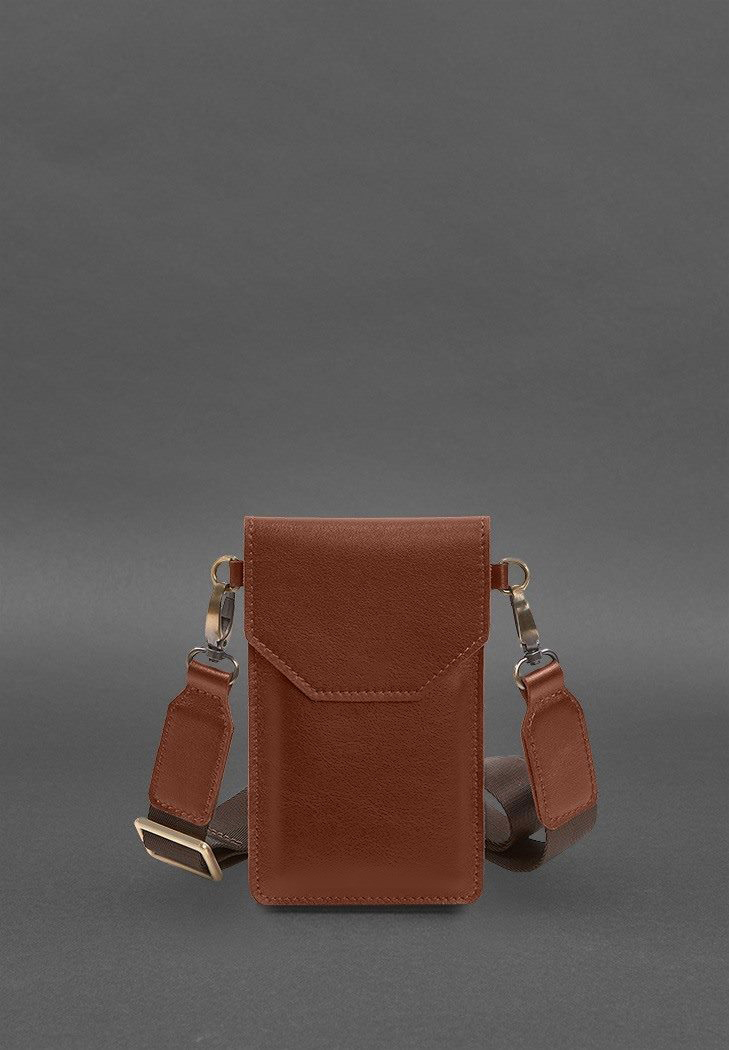 Шкіряна сумка-чохол для телефону світло-коричнева