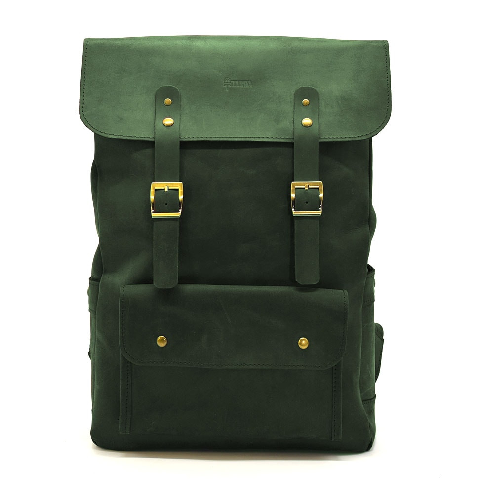 Рюкзак із натуральної шкіри RE-9001-4lx TARWA зелений крейзі