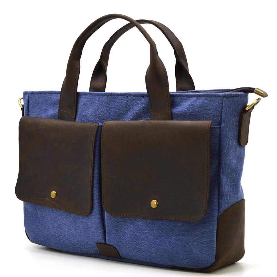 Чоловіча сумка з канвас та кінської шкіри TARWA RKc-3990-3md синій