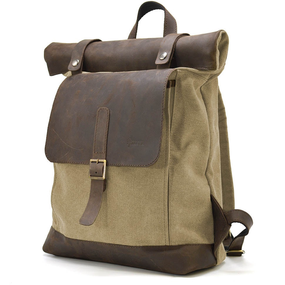 Ролл-ап рюкзак зі шкіри та пісочний канвас TARWA RSc-5191-3md
