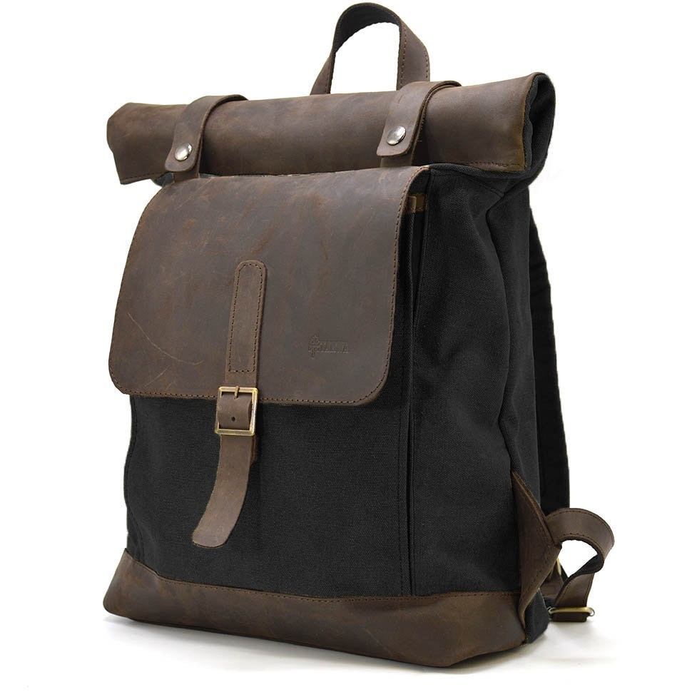 Рол-ап рюкзак зі шкіри та канвас TARWA RGc-5191-3md сірий
