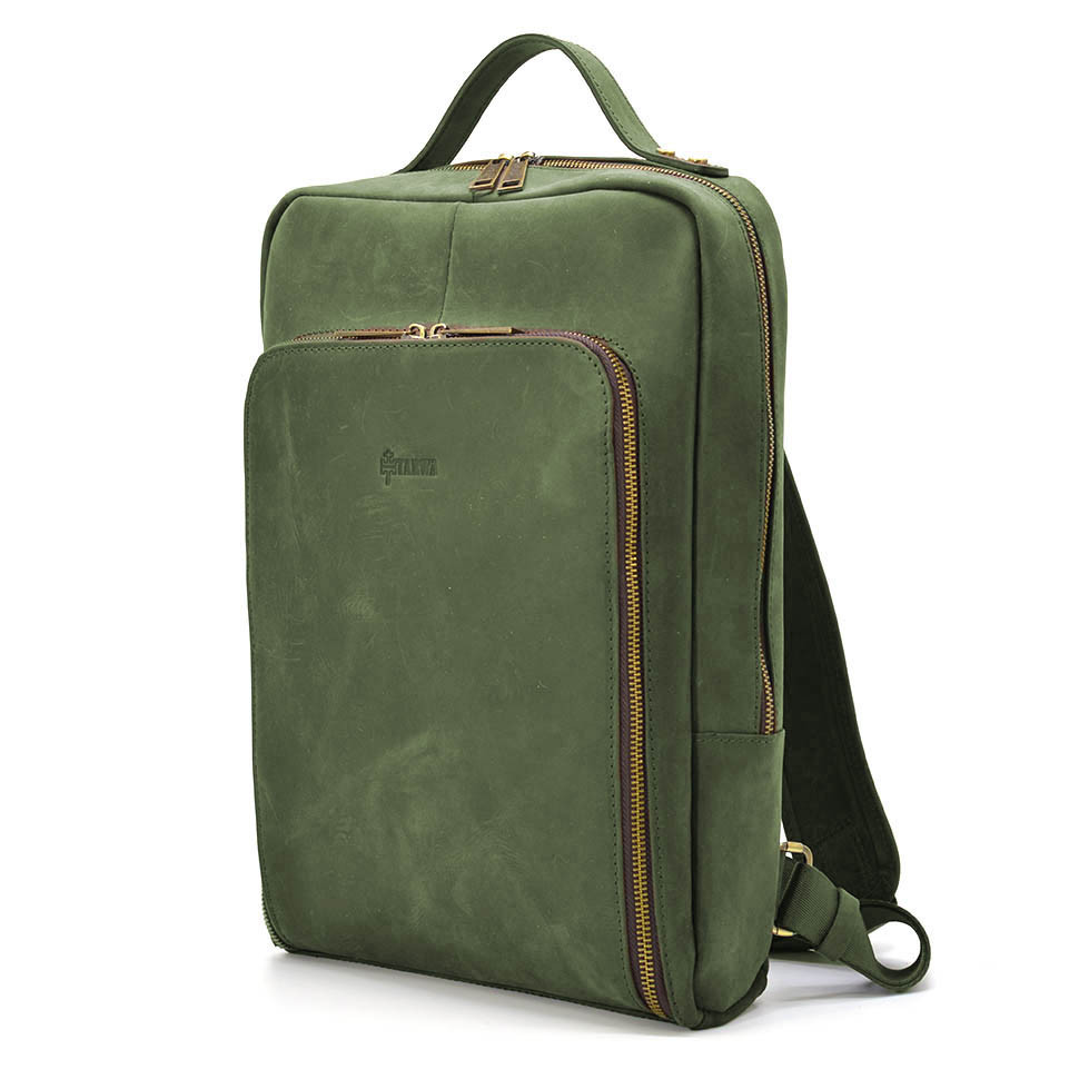 Шкіряний рюкзак для ноутбука 14" RE-1239-4lx TARWA зелена crazy horse