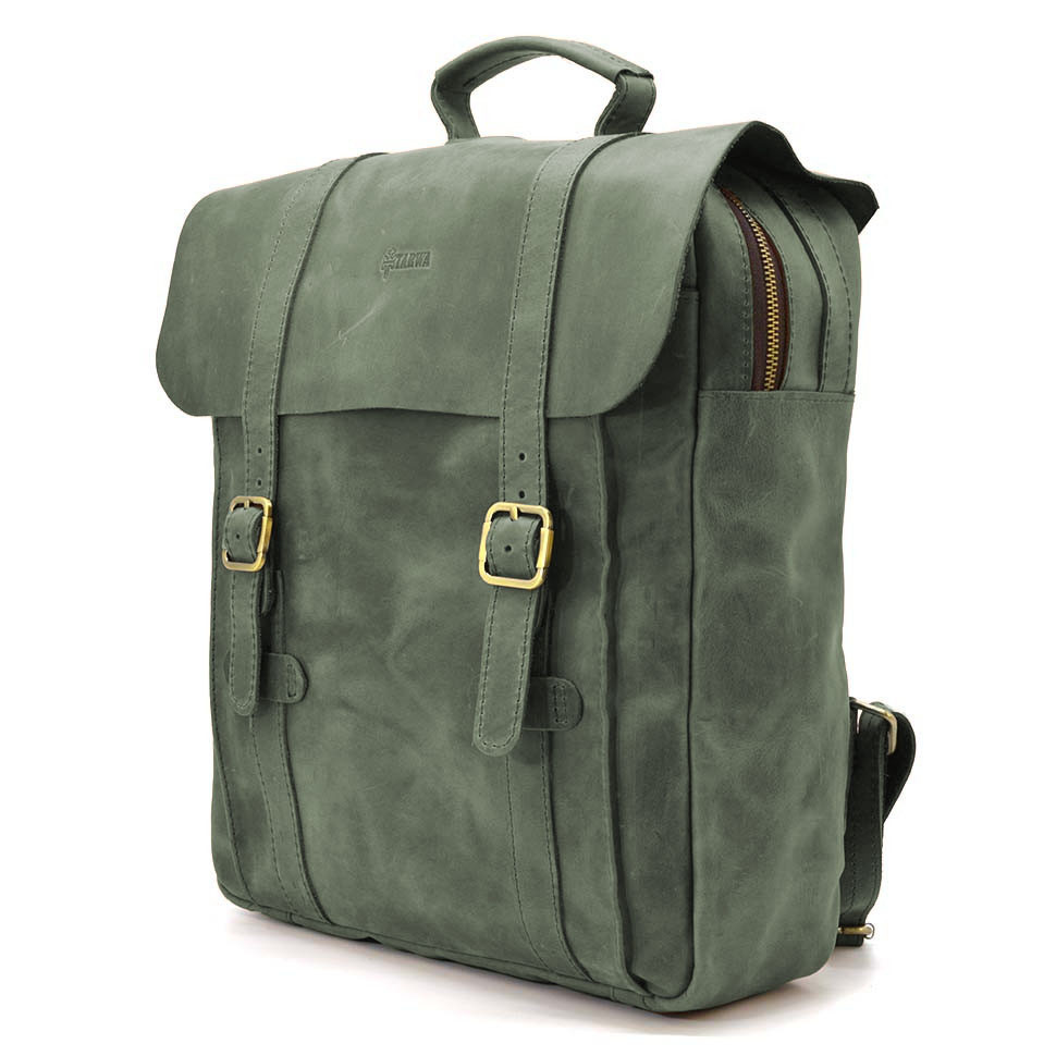 Сумка рюкзак для ноутбука з кінської шкіри TARWA RE-3420-3md зелена