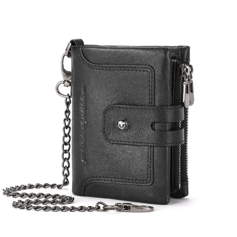 Чоловічий гаманець розкладний чорний з ланцюжком TW230A Bull