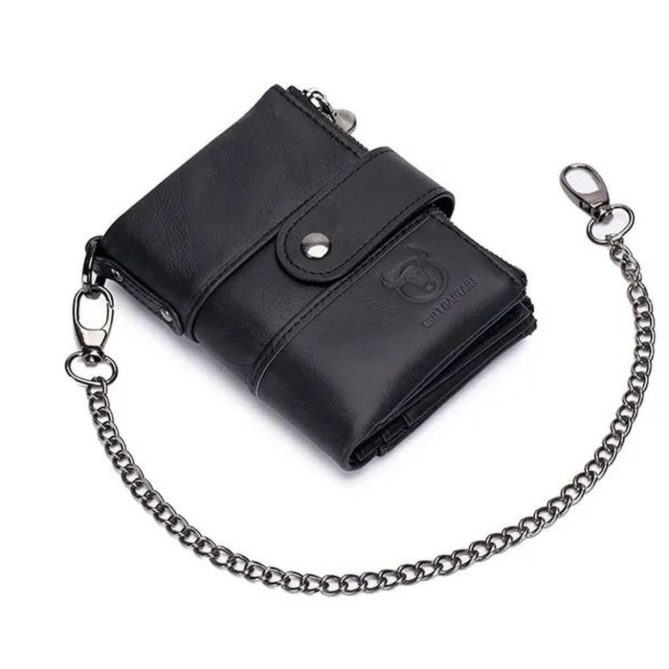 Чоловічий гаманець розкладний чорний з ланцюжком TW080A Bull