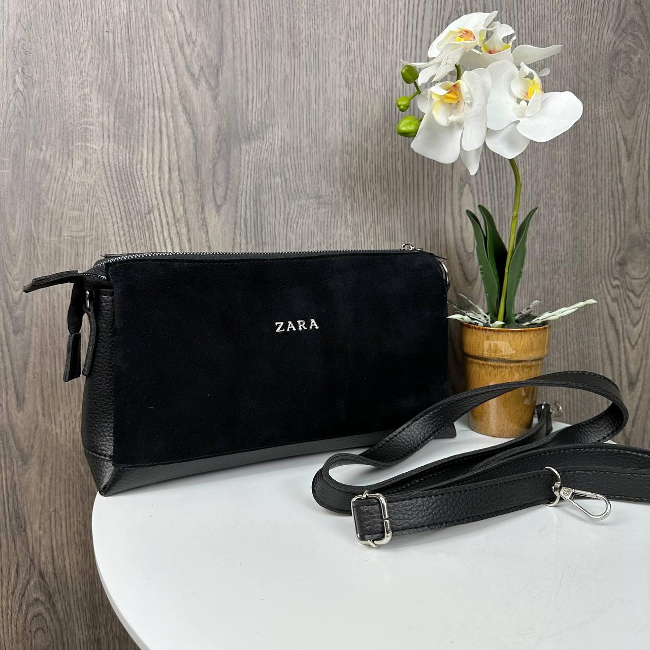 Замшева жіноча міні сумка клатч стиль Зара чорна, сумочка на плече Zara