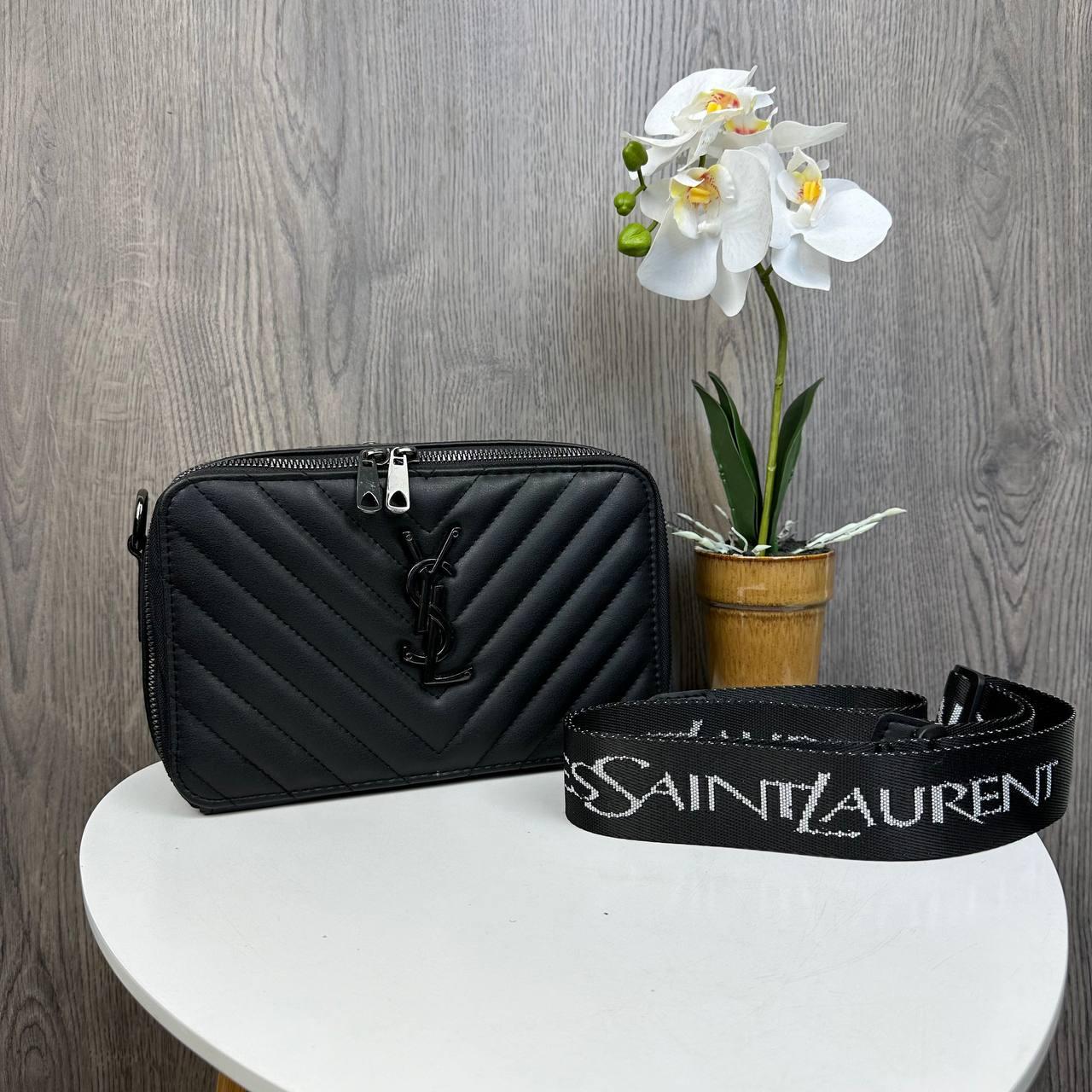 Якісна жіноча міні сумочка клатч YSL екошкіра, стильна сумка на плече Чорна з нікелем