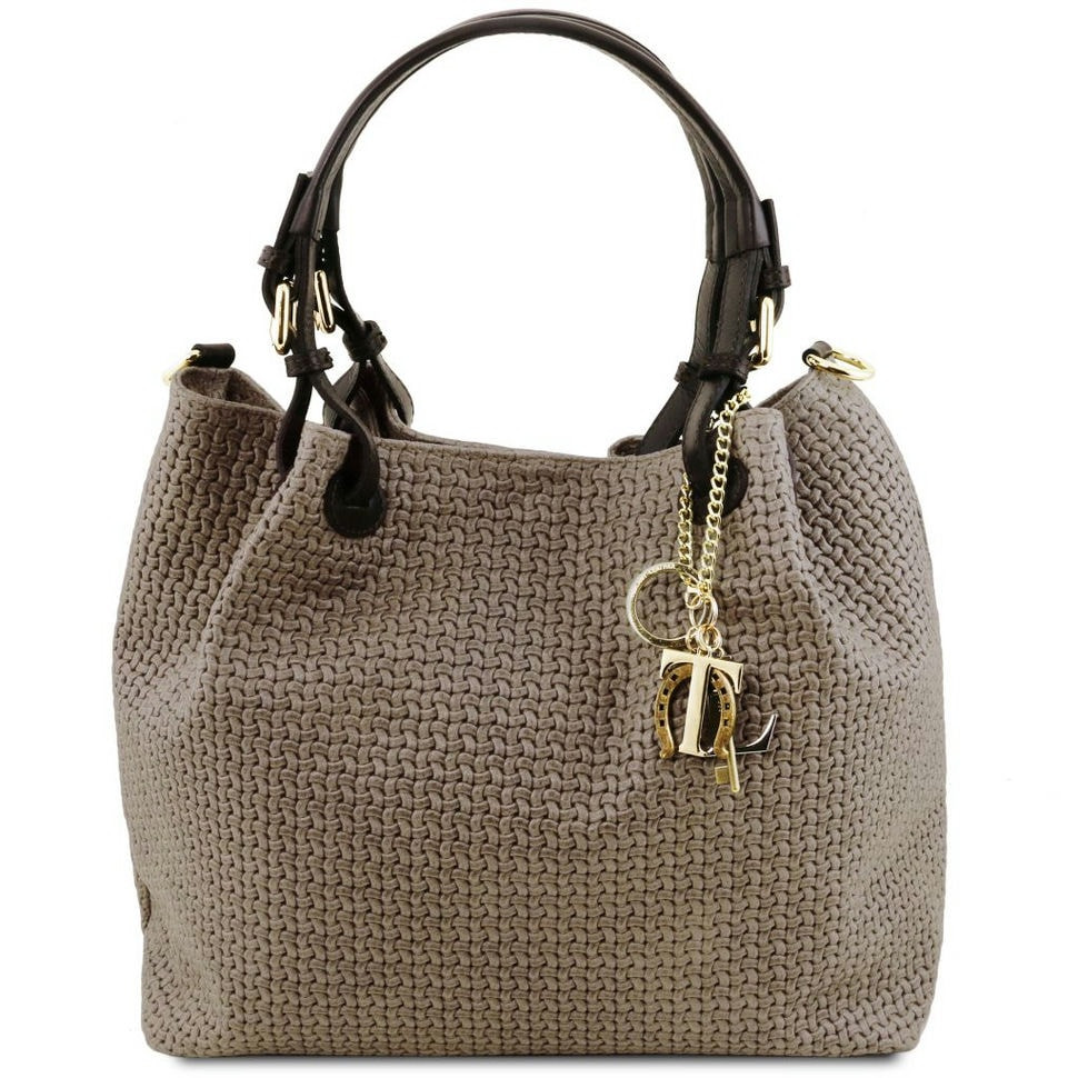Шкіряна сумка-шоппер KeyLuck з плетеною тисненням Tuscany TL141573