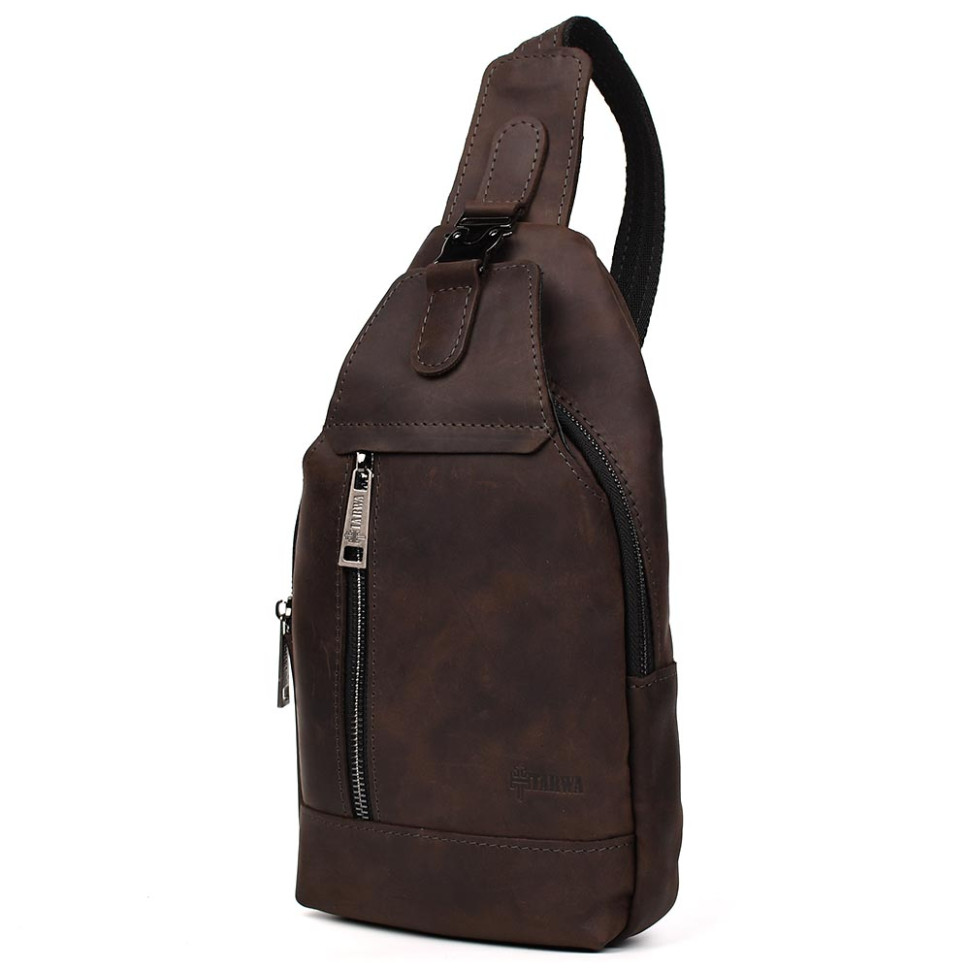 Чоловічий рюкзак слінг шкіряний коричневий TARWA RC-0116-3md