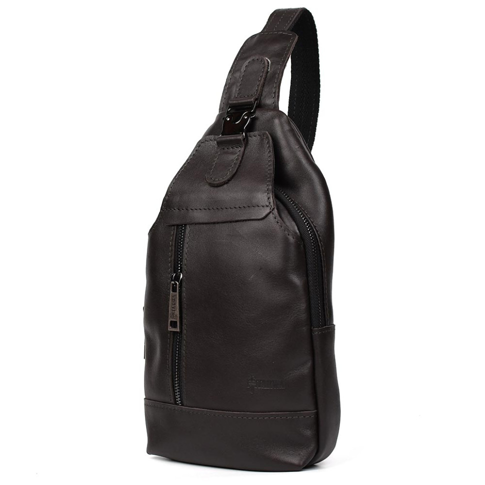 Чоловічий рюкзак слінг шкіряний чорний TARWA GC-0116-3md