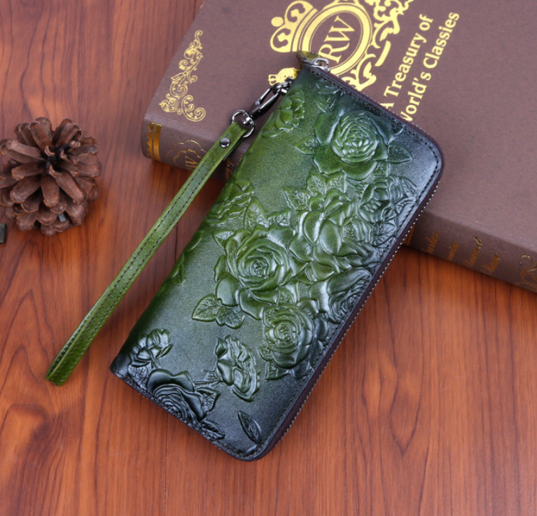 Жіночий шкіряний клатч гаманець стильний, клатч-гаманець із натуральної шкіри Зелений