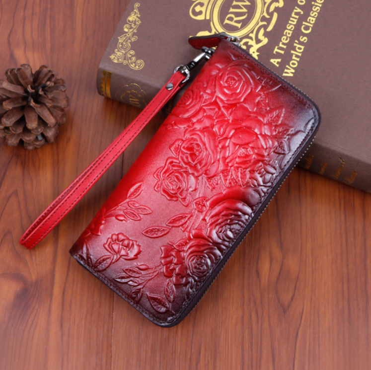 Жіночий шкіряний клатч гаманець стильний, клатч-гаманець із натуральної шкіри Червоний