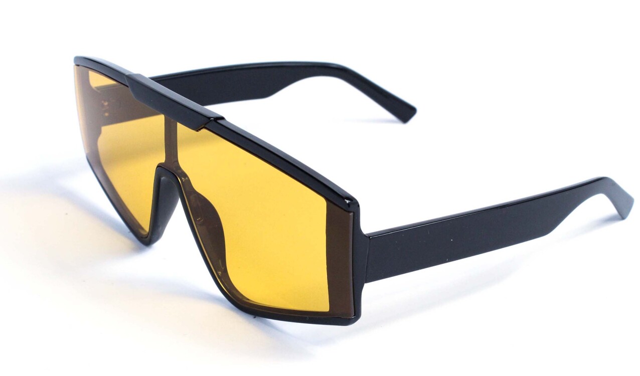Великі окуляри від сонця чорні з жовтою лінзою Модель 9143-y-bl