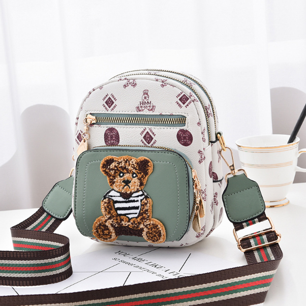 Дитяча міні сумочка з ведмедиком, маленька сумка для дівчаток з ведмедем на плече Белый с мятным