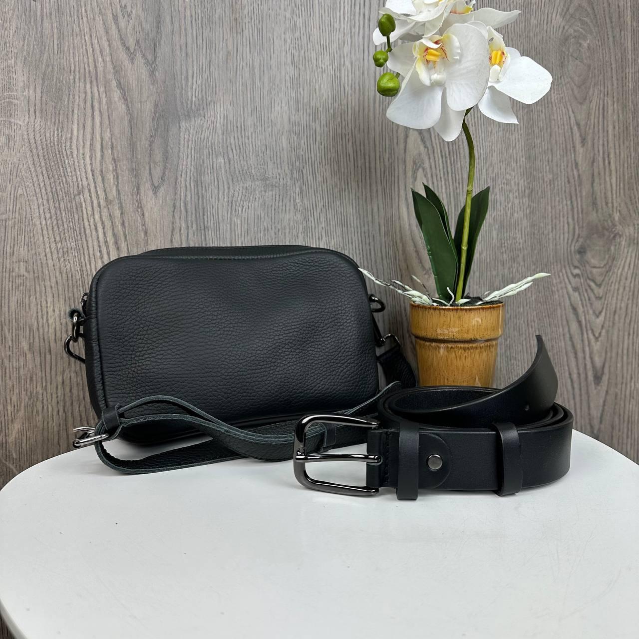 Шкіряна жіноча міні сумочка клатч, маленька сумка на блискавці натуральна шкіра чорна