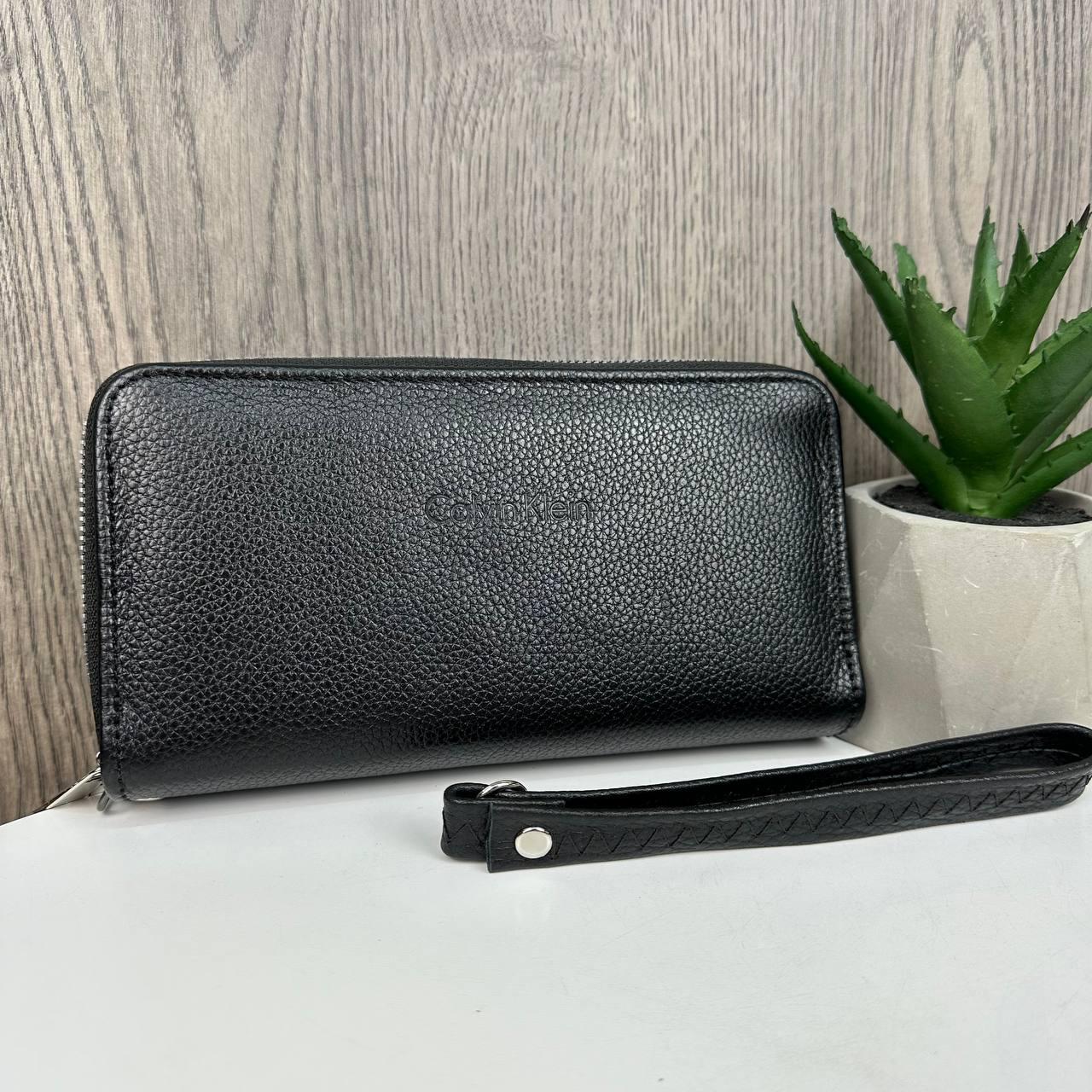 Чоловічий шкіряний гаманець клатч чорний люкс Calvin Klein, чоловіче портмоне натуральна шкіра Кельвін Кляйн