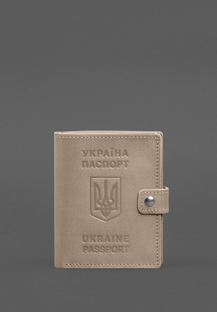 Шкіряна обкладинка-портмоне на паспорт з гербом України 25.1 Світло-бежева