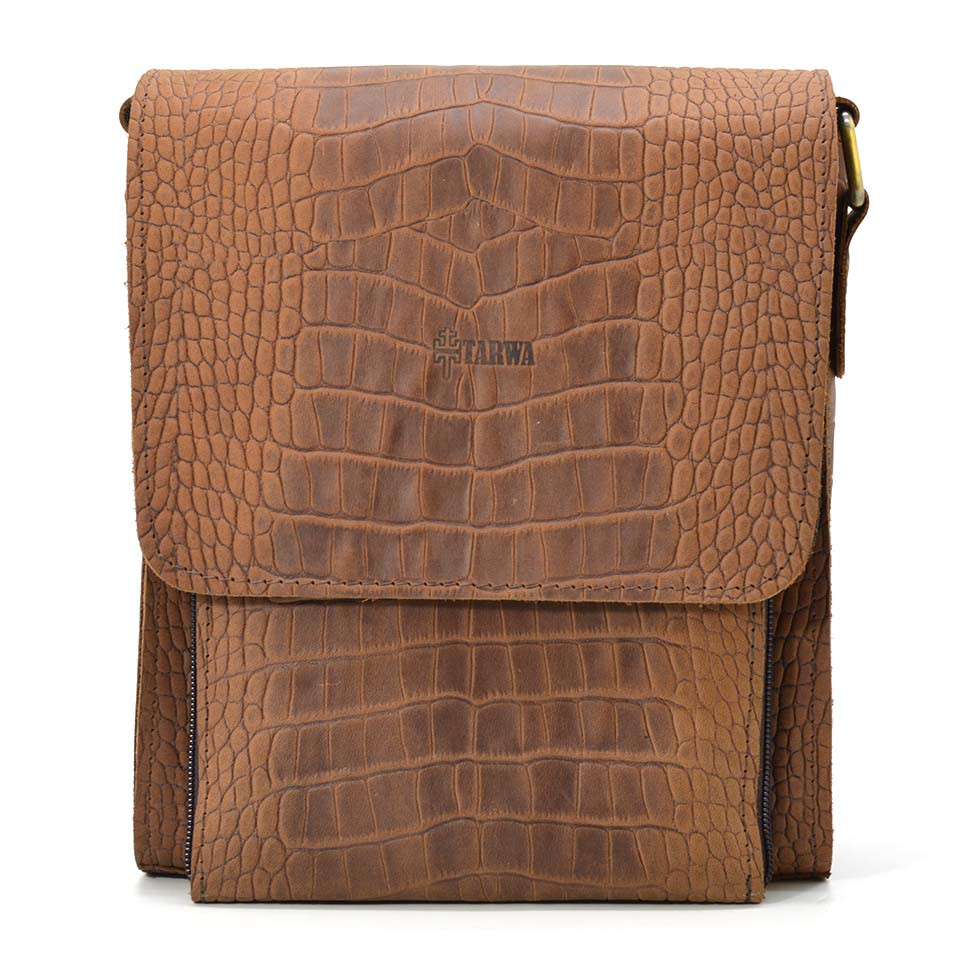 Шкіряна сумка через плече RepC-3027-4lx бренду TARWA коричневий колір рептилія