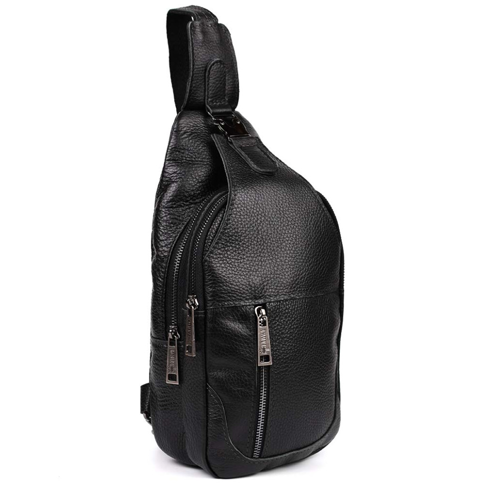 Чоловічий рюкзак слінг із натуральної шкіри флотар TARWA FA-4004-3md чорний