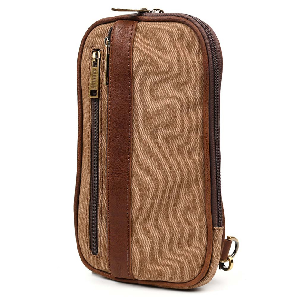 Чоловічий рюкзак слінг із канвасу та шкіри TARWA GBc-1537-4lx