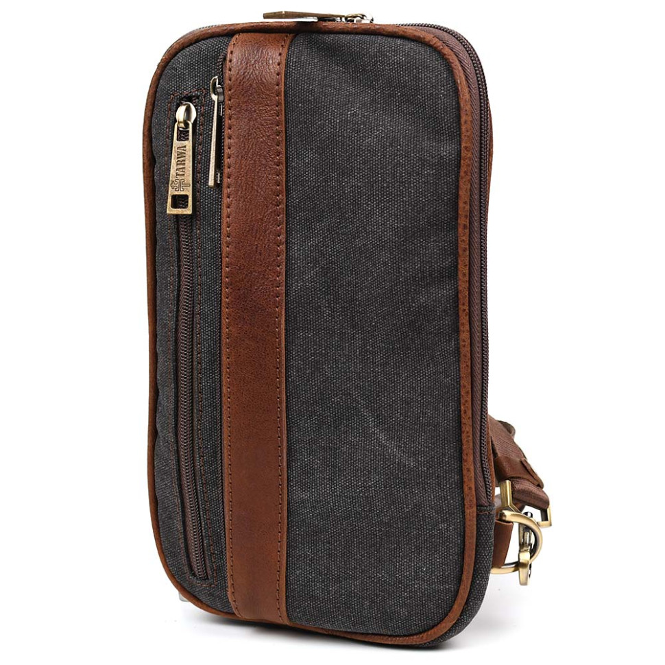 Чоловічий рюкзак слінг із канвасу та шкіри TARWA GBg-1537-4lx