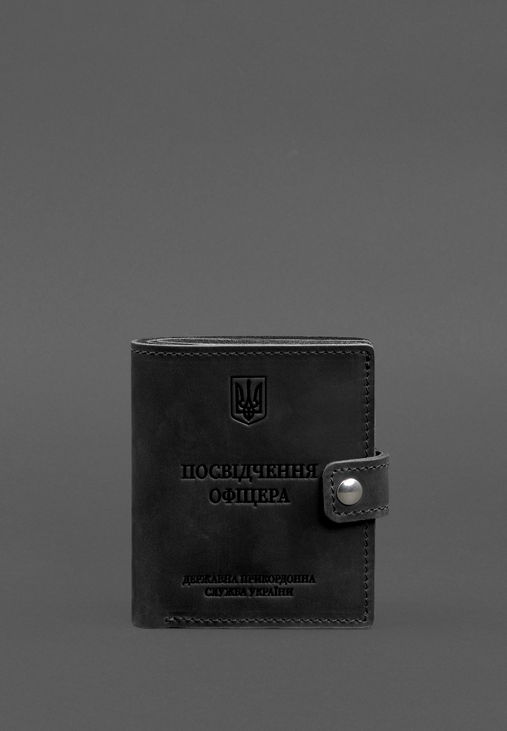 Шкіряна обкладинка-портмоне для посвідчення офіцера ДПСУ 11.2 чорна Crazy Horse