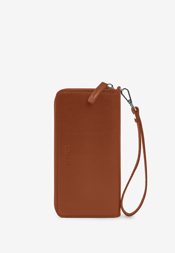 Шкіряне портмоне на блискавці Monik світло-коричневе