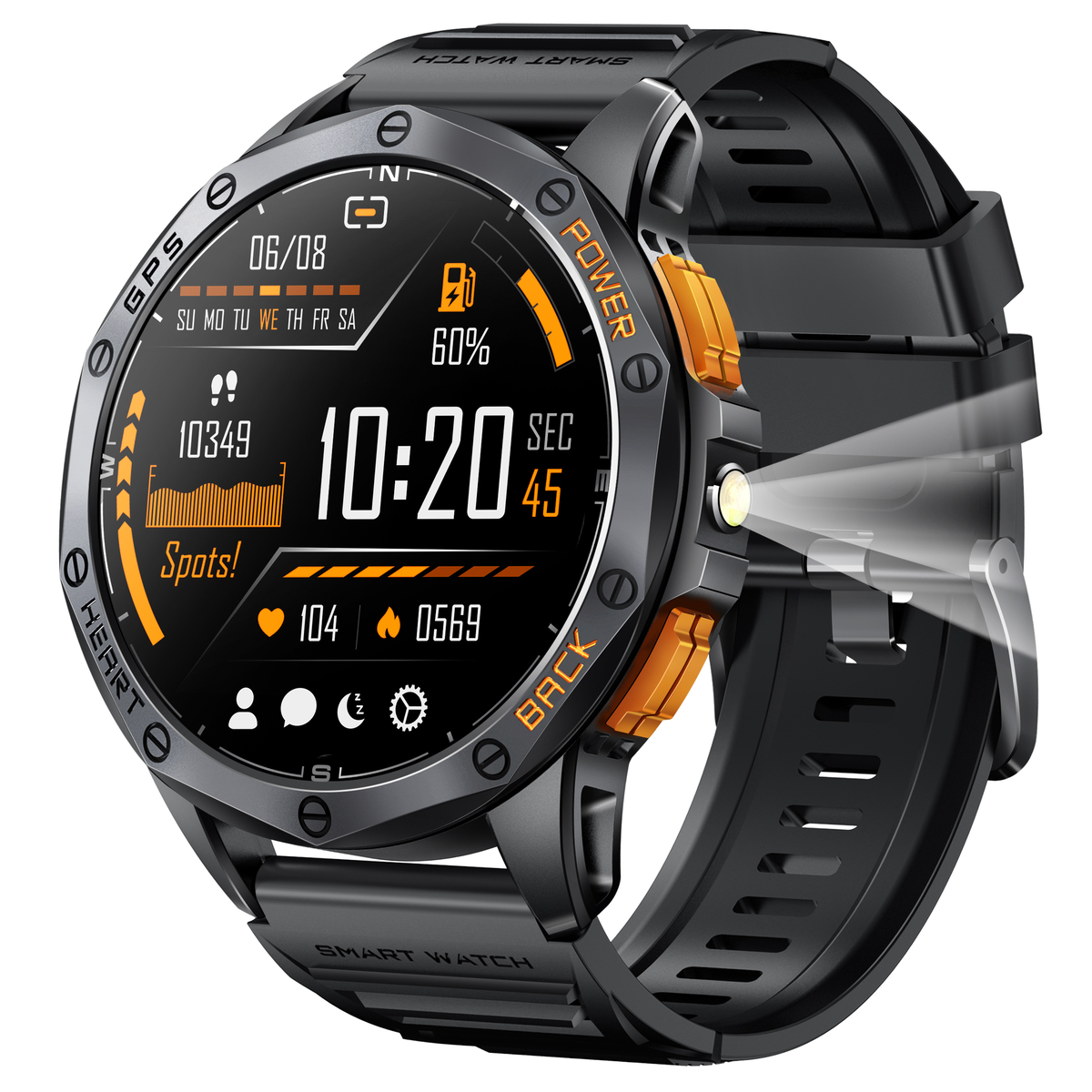 Смарт-годинник з ліхтарем Smart GPS Max Black, 2 ремінці