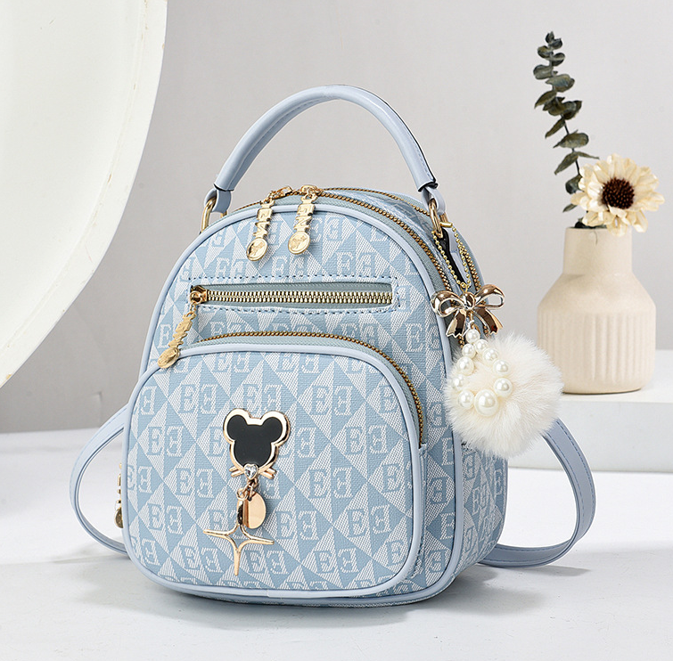 Дитячий мінішляховик із хутряним брелоком, маленька сумка-рюкзачок для дівчаток Блакитний