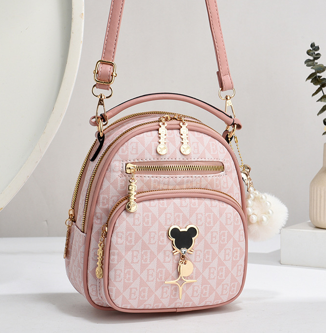 Дитячий мінішляховик із хутряним брелоком, маленька сумка-рюкзачок для дівчаток Рожевий