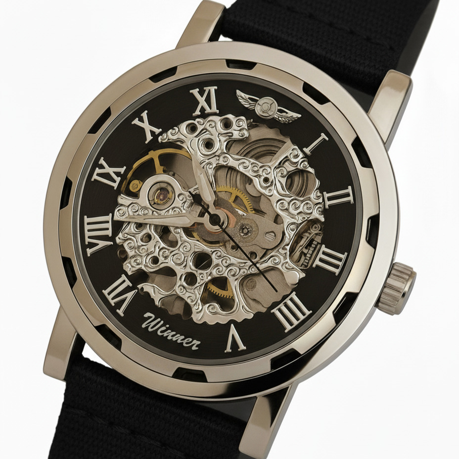 Годинник чоловічий Winner Black Textile Classic, 2 ремінці