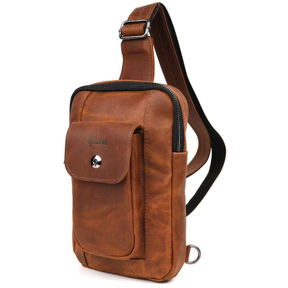 Чоловічий коньячний слінг зі шкіри крейзі RB-0804-3md TARWA