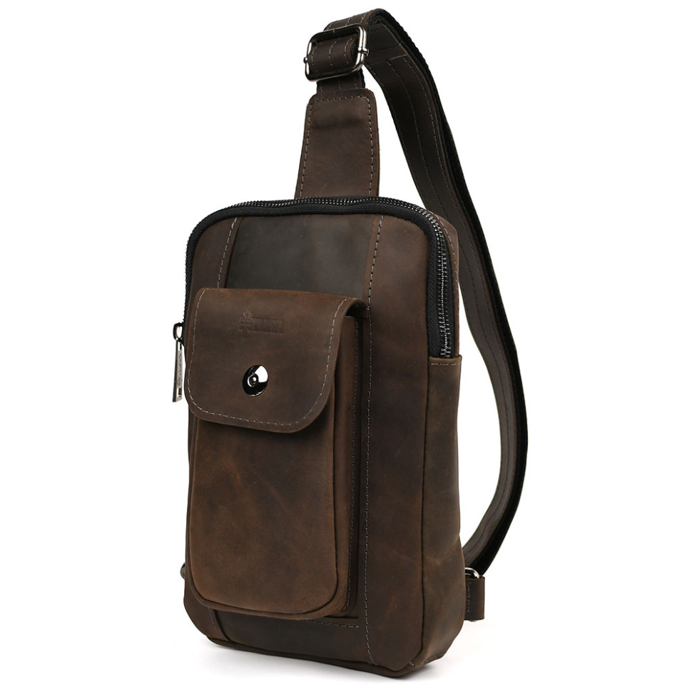 Чоловічий коричневий слінг зі шкіри крейзі RC-0804-3md TARWA