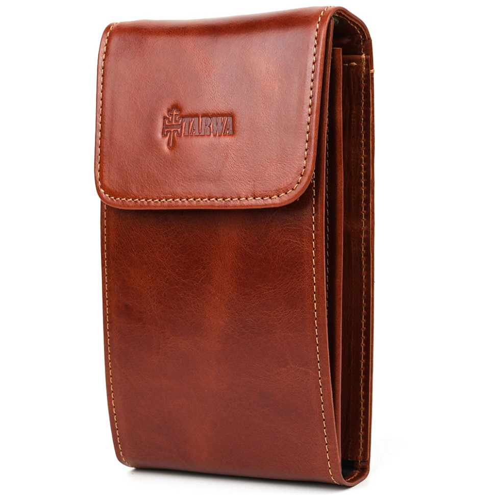 Шкіряна сумка-чохол для телефону панч GBal-2122-4lx коньячний глянець