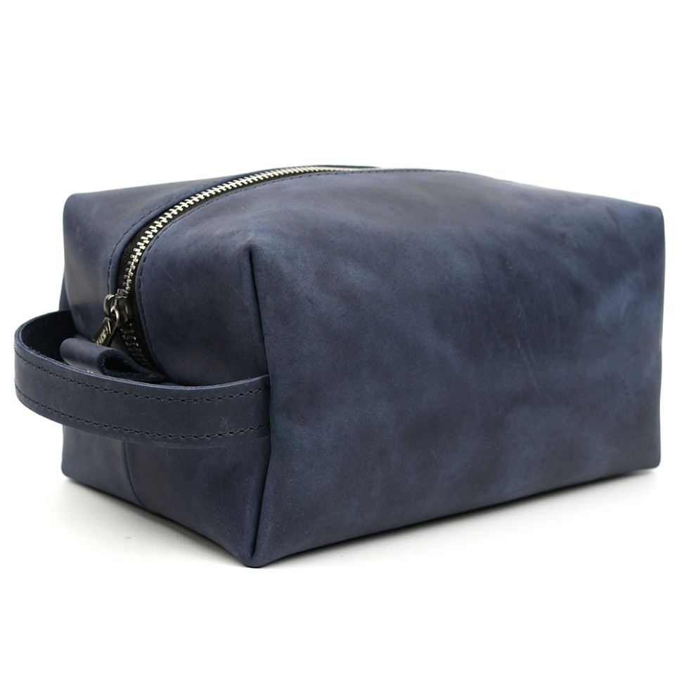 Шкіряний несесер косметичка TARWA RK-8033-4lx синій крейзі хорс