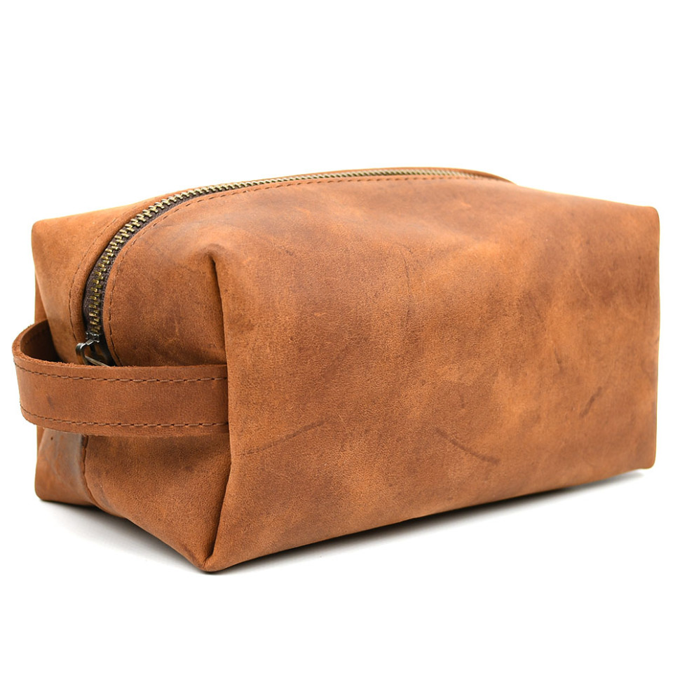 Шкіряний несесер косметичка TARWA RB-8032-4lx коньяча розмір M