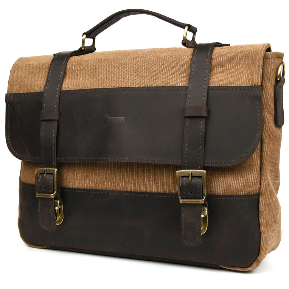 Чоловічий портфель з канвасу та шкіри наппа TARWA RCC-3920-3md
