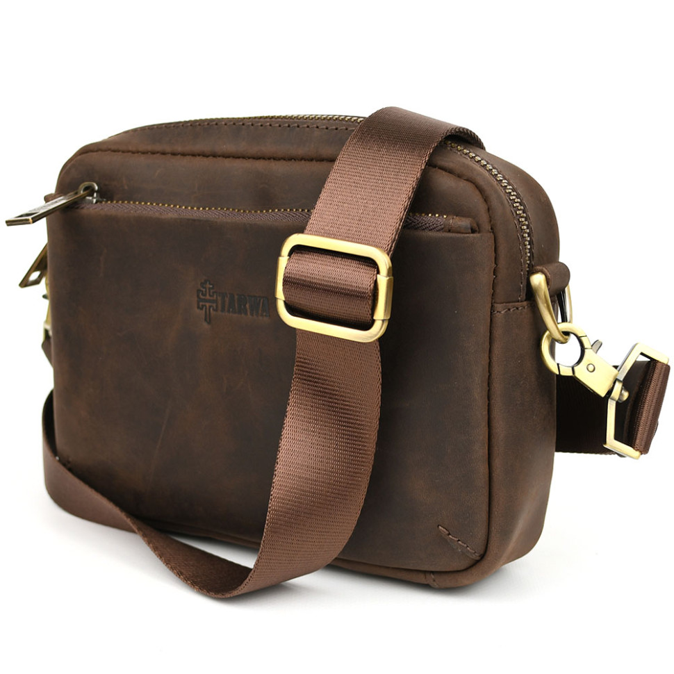 Сумка 3-в-1 шкіряна через плече TARWA RC-0324-4lx коричнева Крейзі Хорс