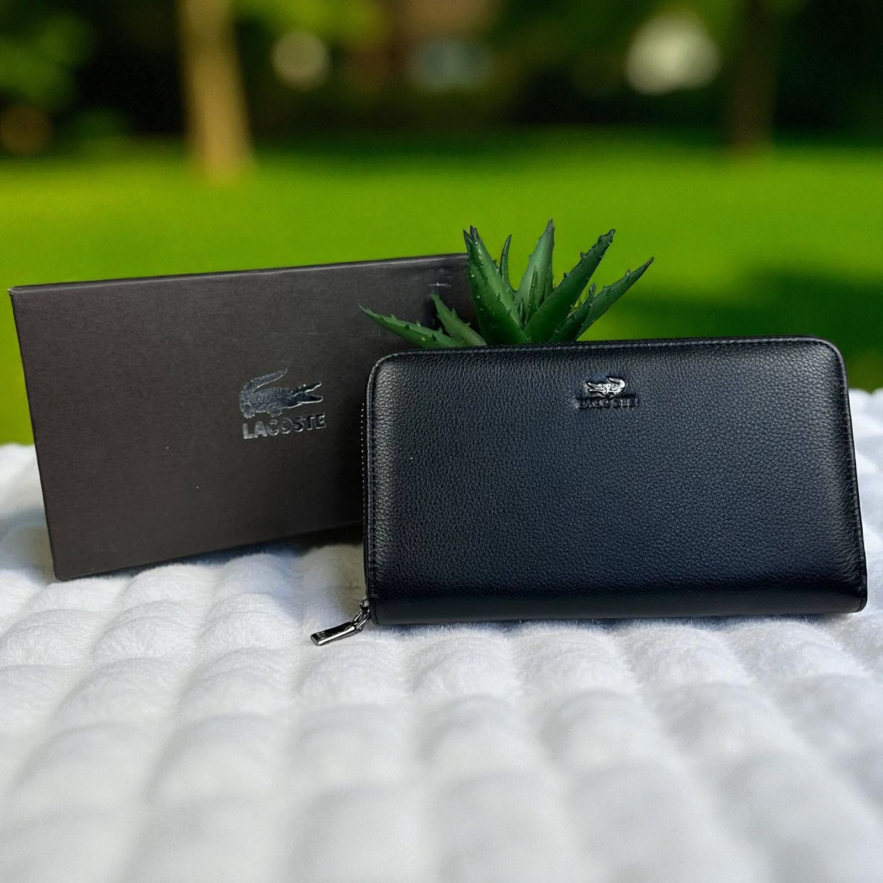 Чоловічий шкіряний клатч портмоне стиль Лакоста на блискавці, гаманець барсетка Lacoste натуральна шкіра