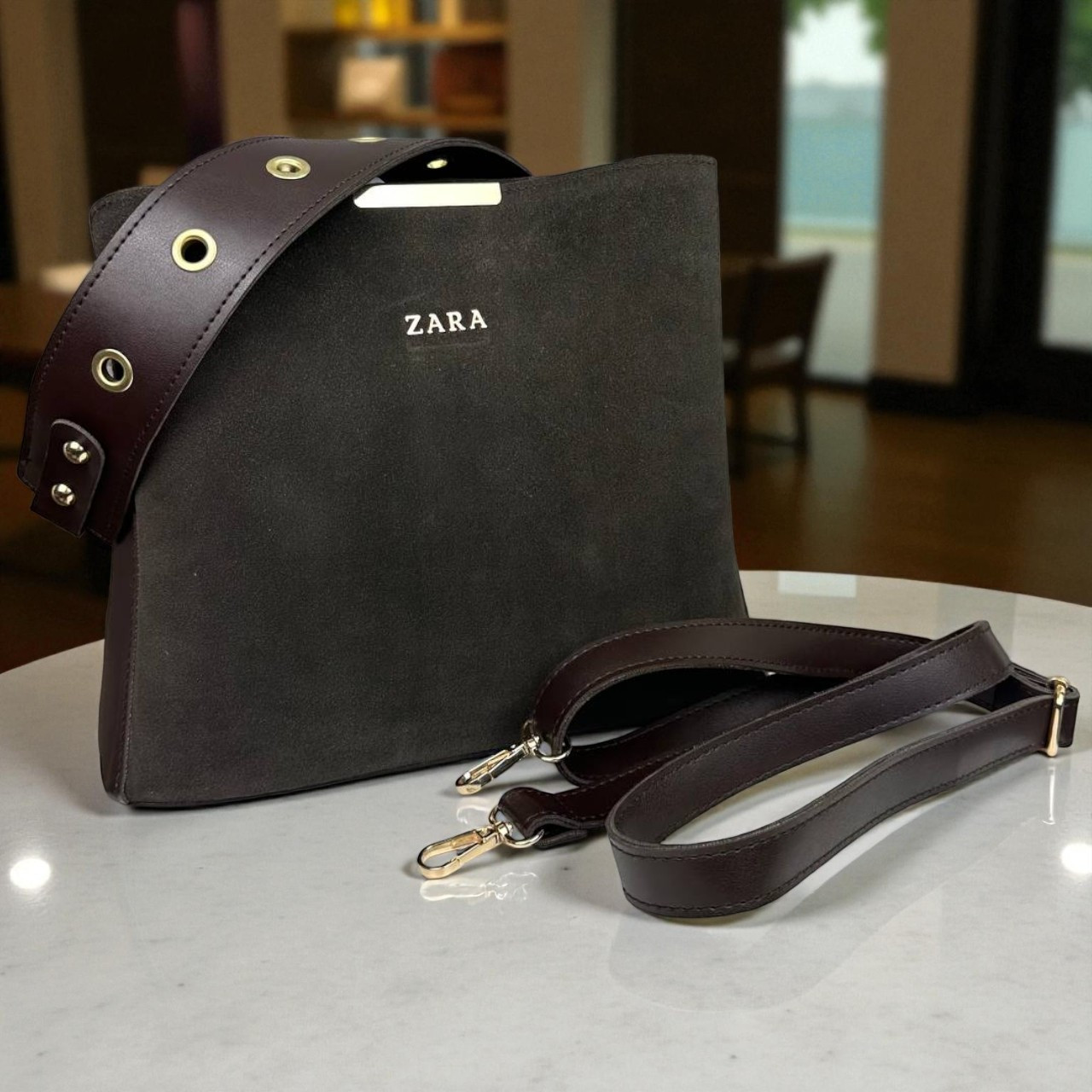 Жіноча замшева сумка-стиль Zara, сумочка Зара чорна натуральна замша Коричневий