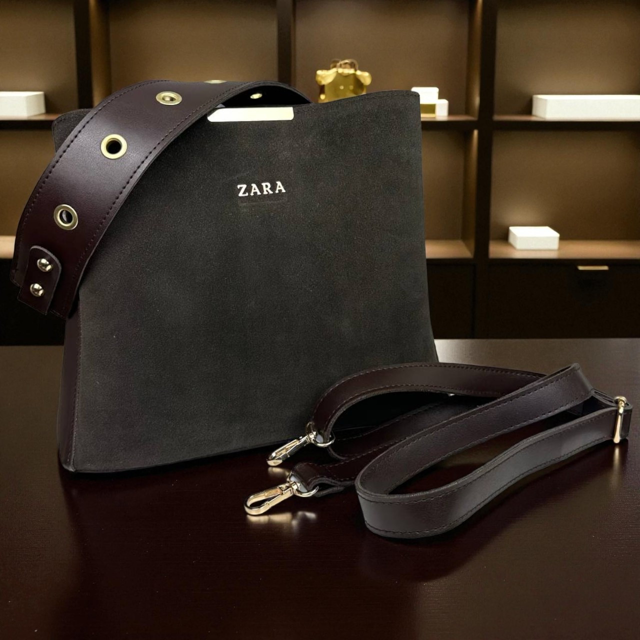 Стильна жіноча замшева сумка чорна, сумочка натуральна замша Коричневий