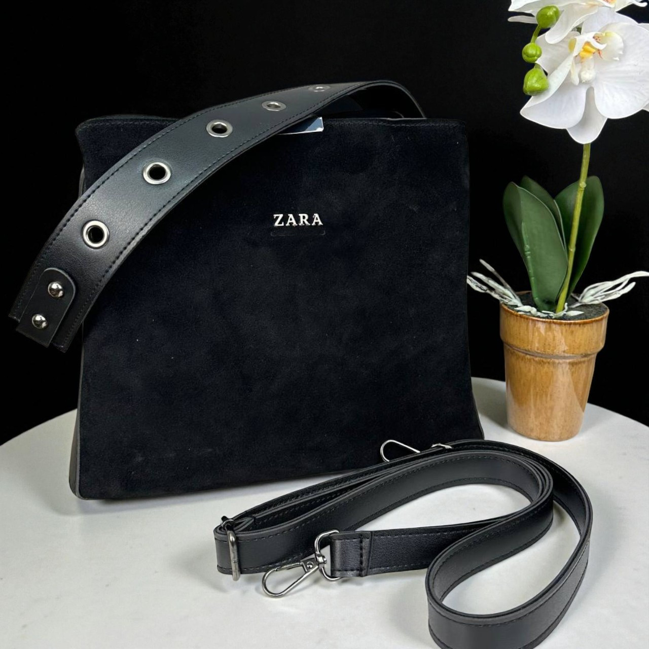 Замшева жіноча сумка-стиль Зара, сумочка з натуральної замші Zara Чорний