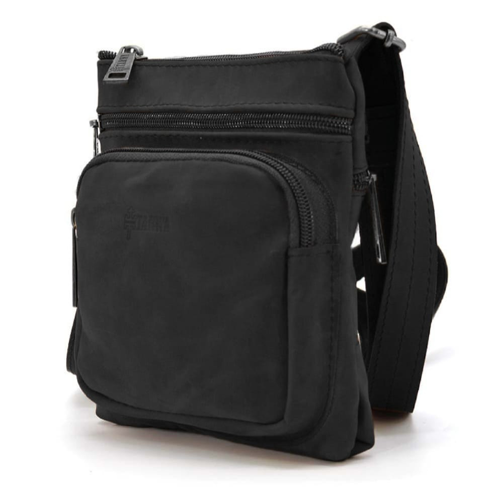 Сумка чоловіча через плече шкіряна crazy horse TARWA Чорний (RА-1342-2-3md) 1