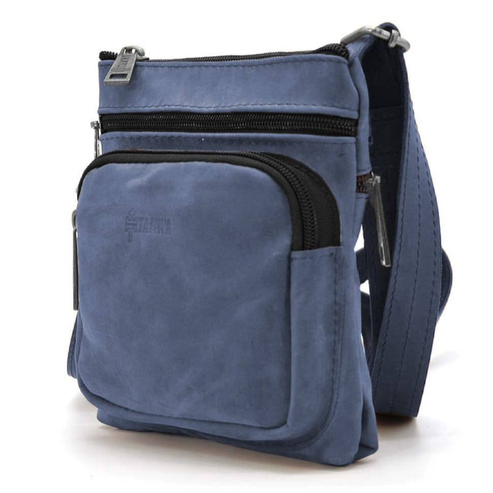 Сумка чоловіча через плече шкіряна crazy horse TARWA Синій (RК-1342-2-3md)